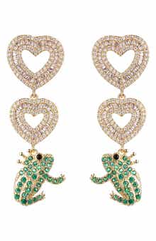 EYE CANDY LOS ANGELES Pavé Cubic Zirconia Heart & Frog Prince Drop Earrings