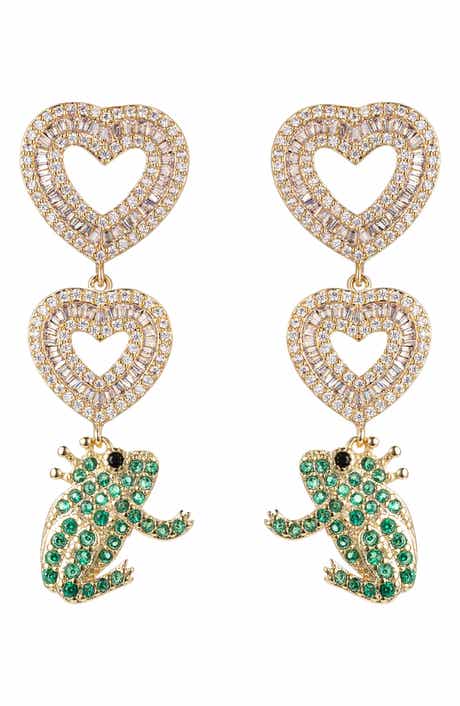 EYE CANDY LOS ANGELES Pavé Cubic Zirconia Heart & Frog Prince Drop Earrings