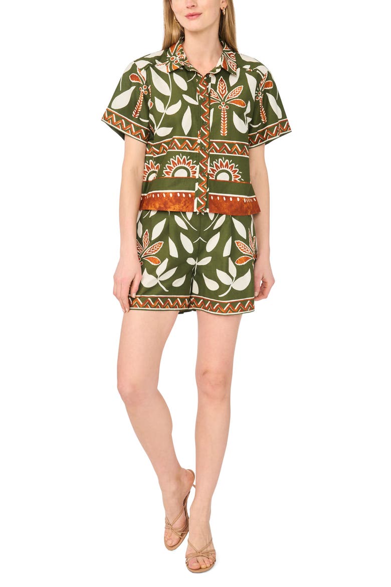 Floral Print Cotton Drawstring Shorts, Alternate, color, CHIVE