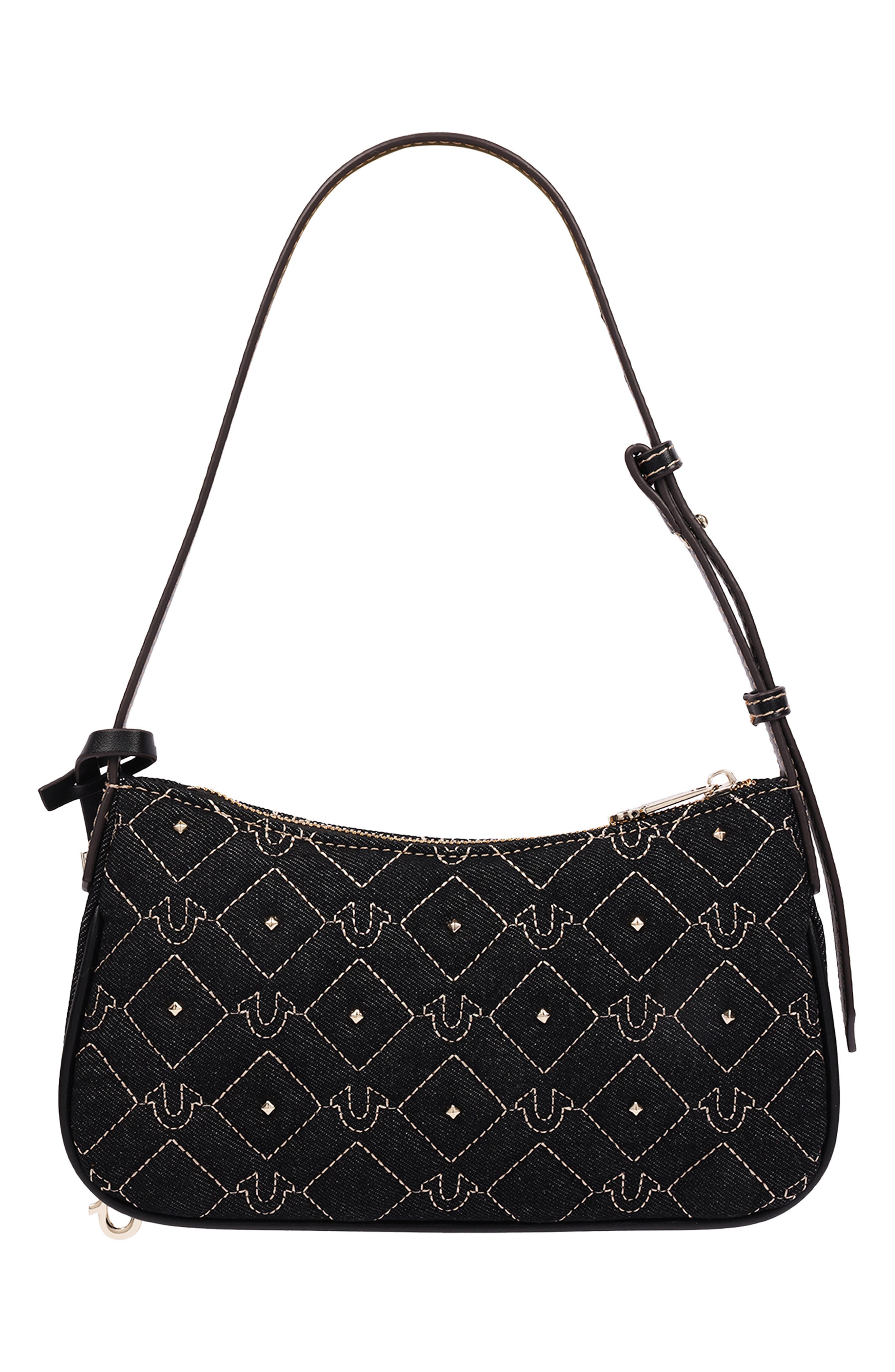 Studded Denim Shoulder Bag, Alternate, color, BLACK