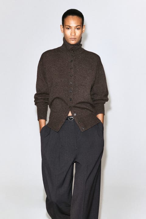 Sculpted Cashmere Mock-Neck Cardigan