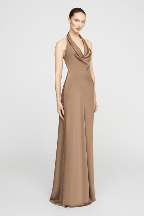 Halston Sid Satin Gown In Brown