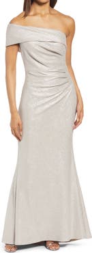 Eliza J One-Shoulder Glitter Mermaid Gown