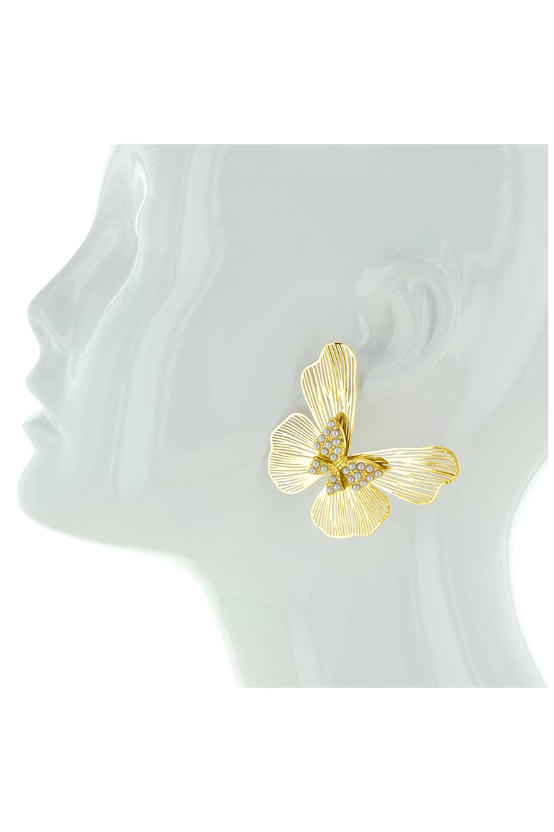 Butterfly Imitation Pearl Drop Earrings, Alternate, color, GOLD / WHITE