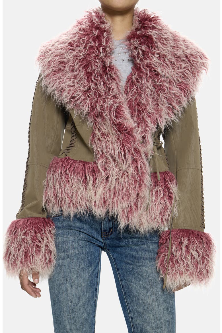 Leonie Faux Fur Trim Coat, Main, color, MULTI