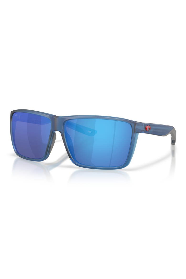 Rincon II 64mm Mirrored Polarized Oversize Rectangular Sunglasses, Alternate, color, TRANSLUCENT BLUE / BLUE 580G
