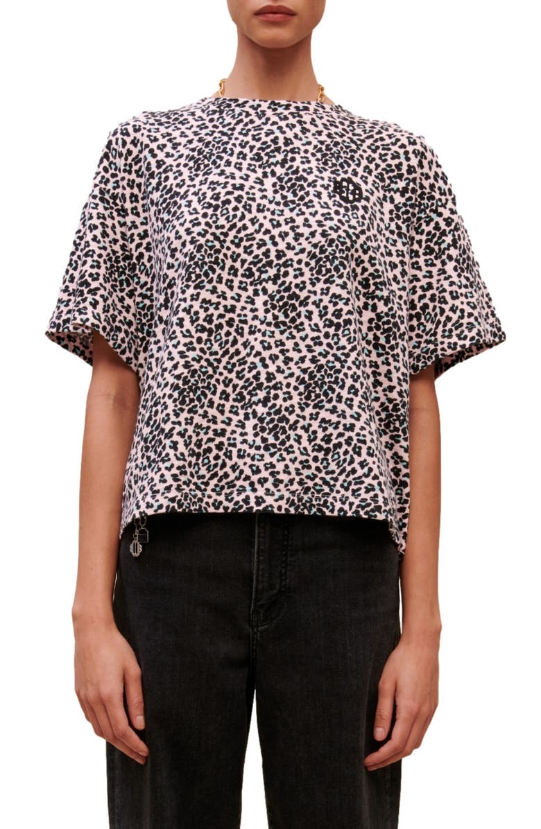 maje Leopard Print Cotton T-Shirt, Main, color, Light Pink Leopard