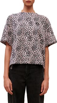 maje Leopard Print Cotton T-Shirt
