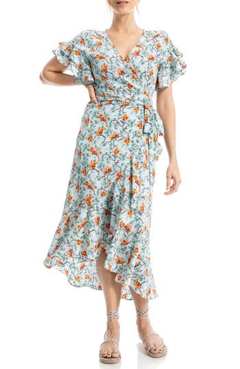 Max Studio Ruffle Crepe High/low Wrap Midi Dress