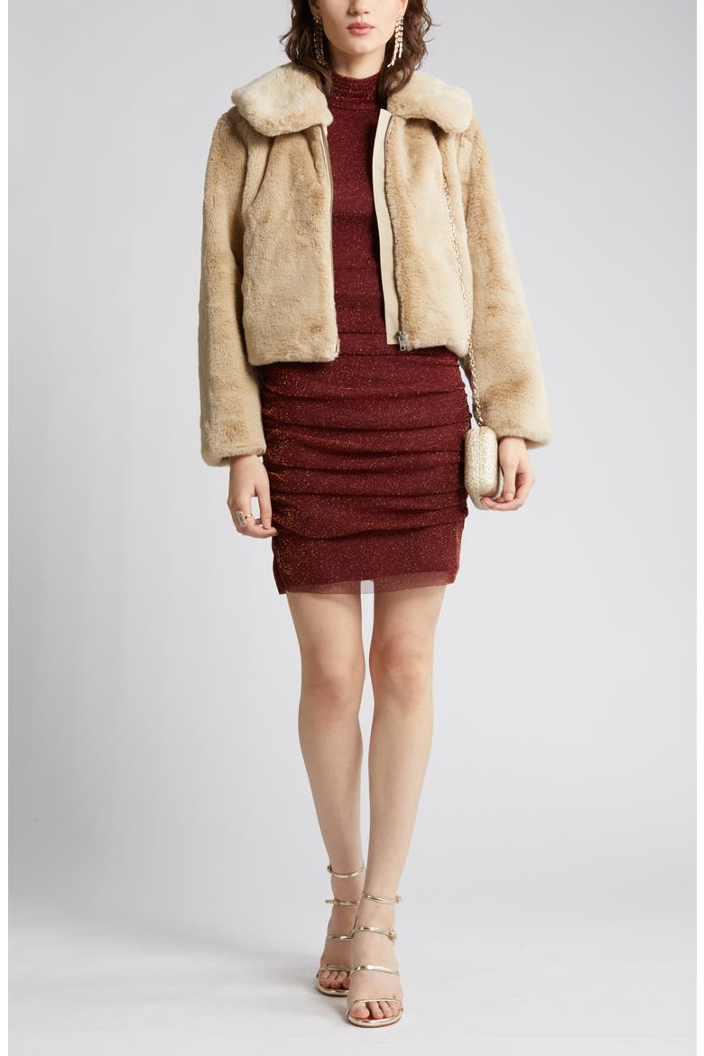Metallic Long Sleeve Body-Con Dress, Main, color, WNE
