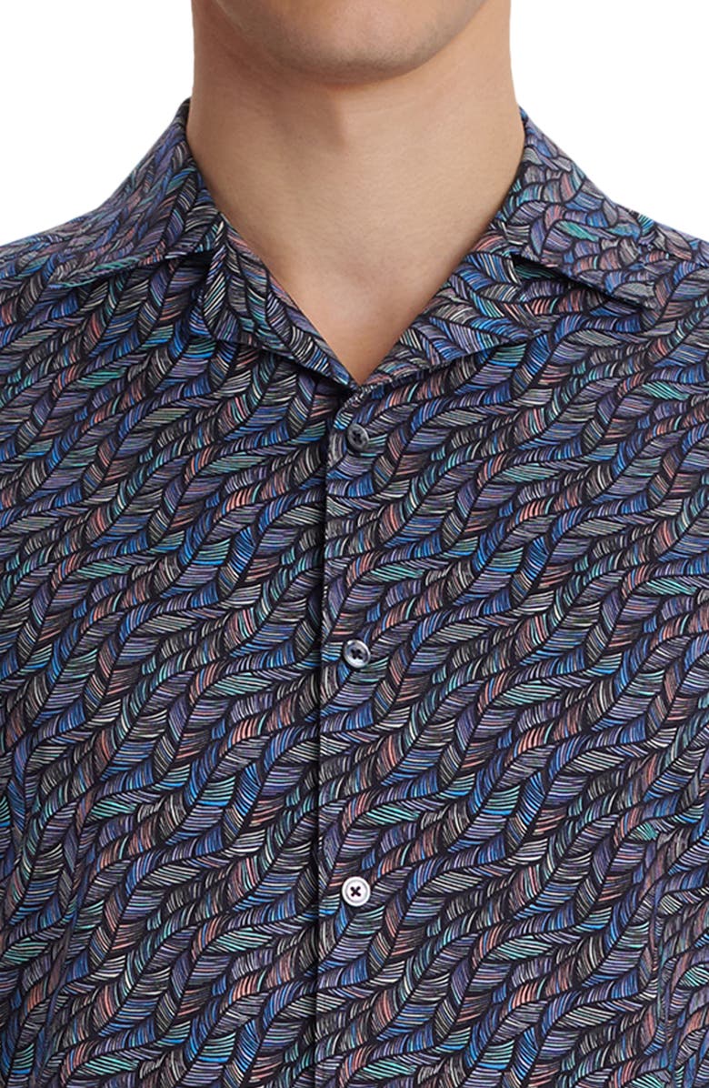 Bugatchi OoohCotton<sup>®</sup> Tech Short Sleeve Button-Up Camp Shirt, Alternate, color, Navy