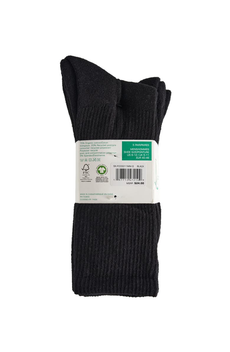 French Connection Organic Cotton Half Cushion Crew Sock 5-Pack, Alternate, color, Black