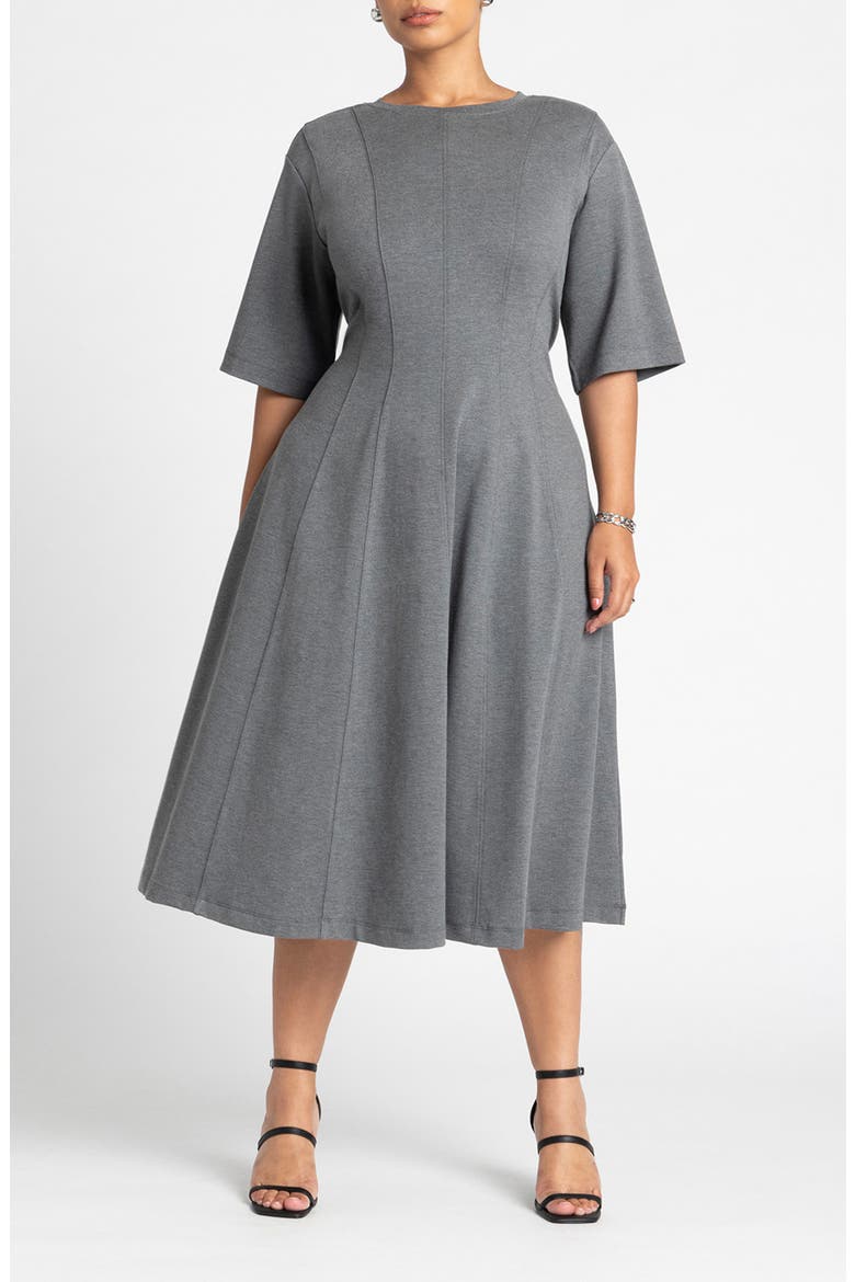 Seam Detail Ponte Workwear Midi Dress, Main, color, GREY HEATHER