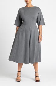 ELOQUII Seam Detail Ponte Workwear Midi Dress