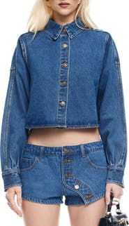 LIONESS Sundrenched Denim Crop Button-Up Shirt