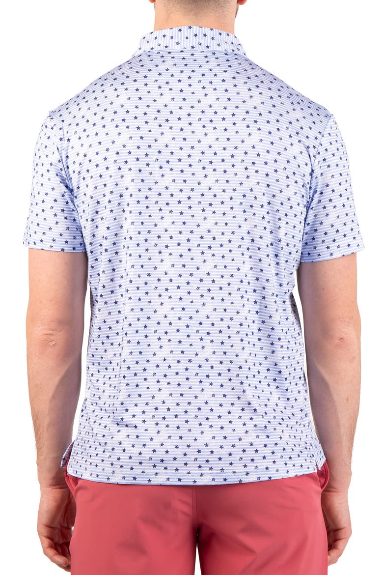 Vintage Stars Print Performance Polo, Alternate, color, BLUE