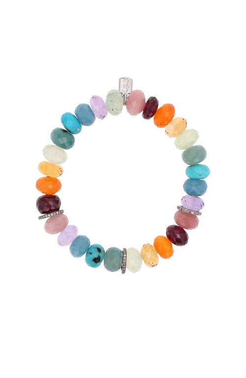 Sheryl Lowe Rainbow Mix 10mm Bead Bracelet With 3 Diamond Rondelles In Multi