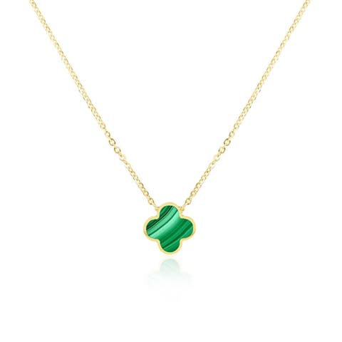 Small Malachite Single Clover Necklace