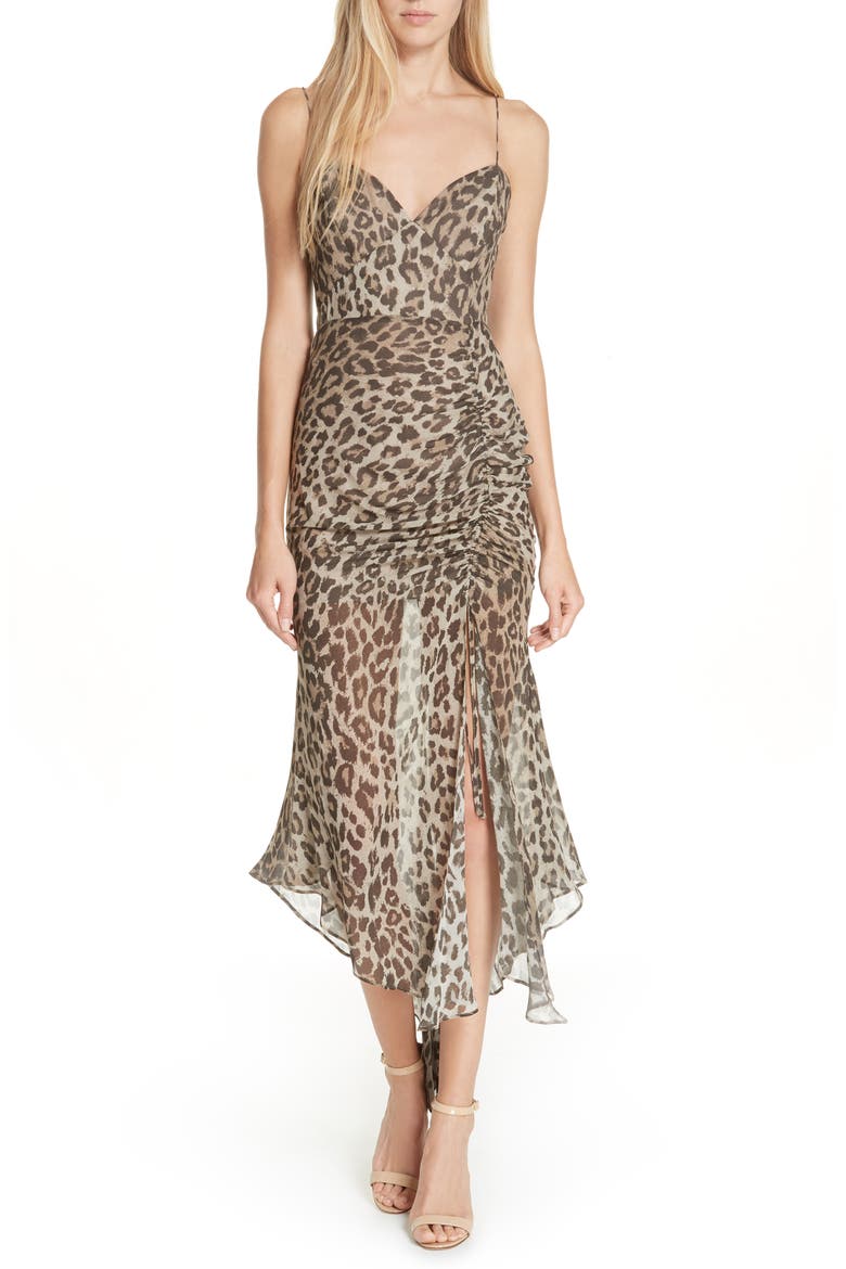 Leopard Print Silk Midi Dress, Main, color, LEOPARD