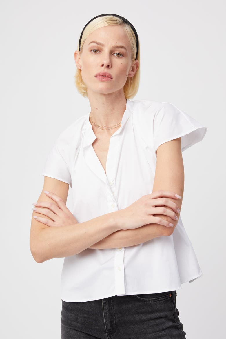 The Flutter Shoulder Short Sleeve Shirt, Alternate, color, White