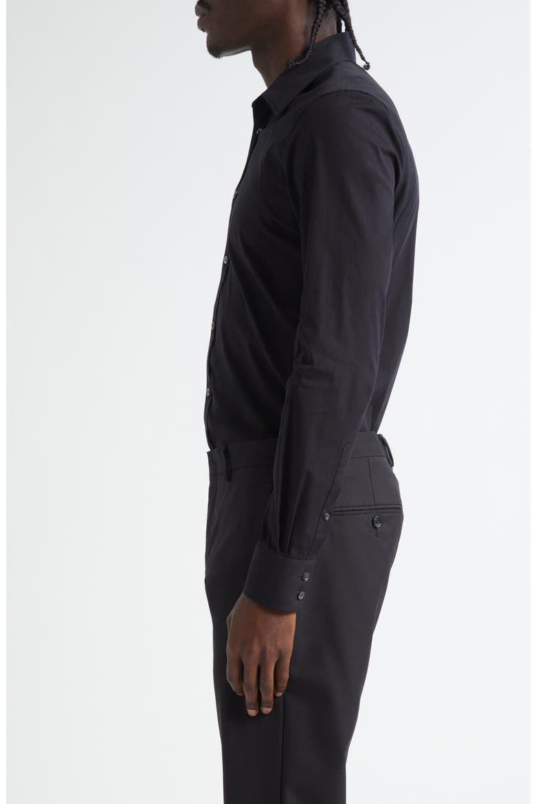 Logo Tape Harness Stretch Cotton Button-Up Shirt, Alternate, color, BLACK