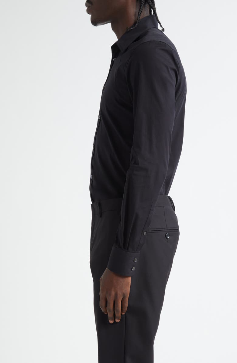 McQueen Logo Tape Harness Stretch Cotton Button-Up Shirt, Alternate, color, Black