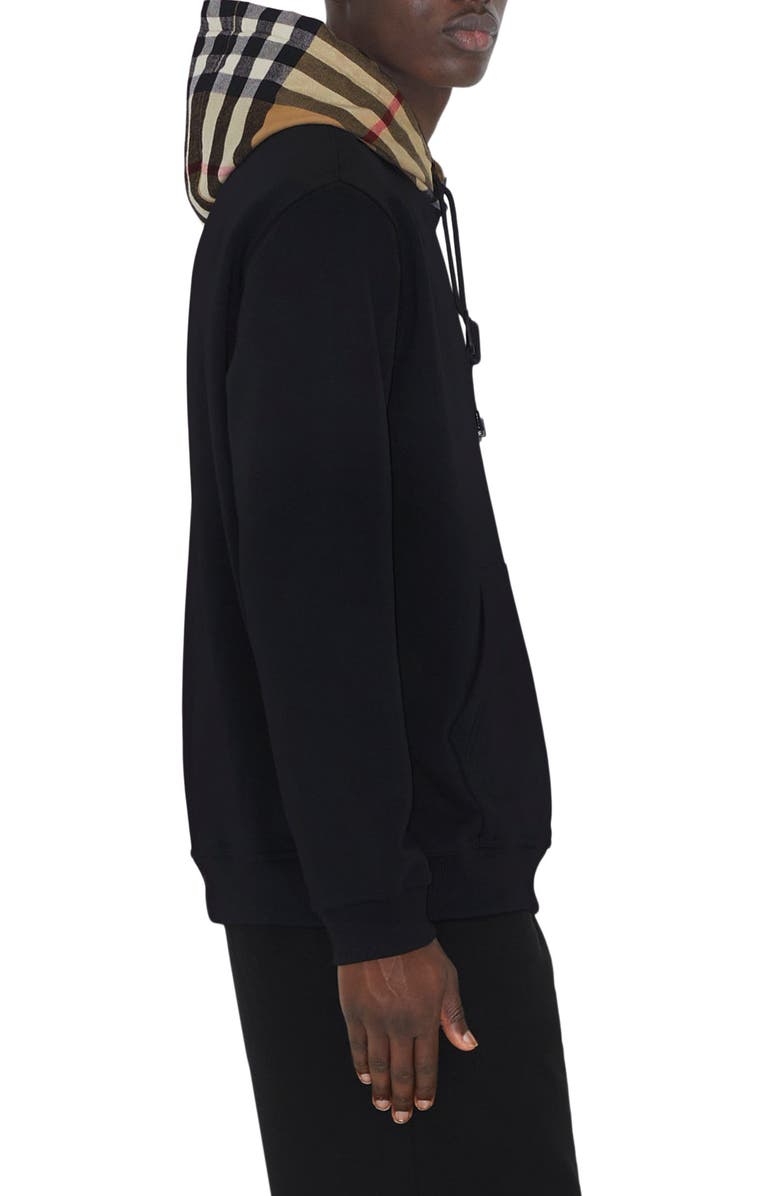 Burberry T-Fit Check Cotton Hoodie, Alternate, color, Black