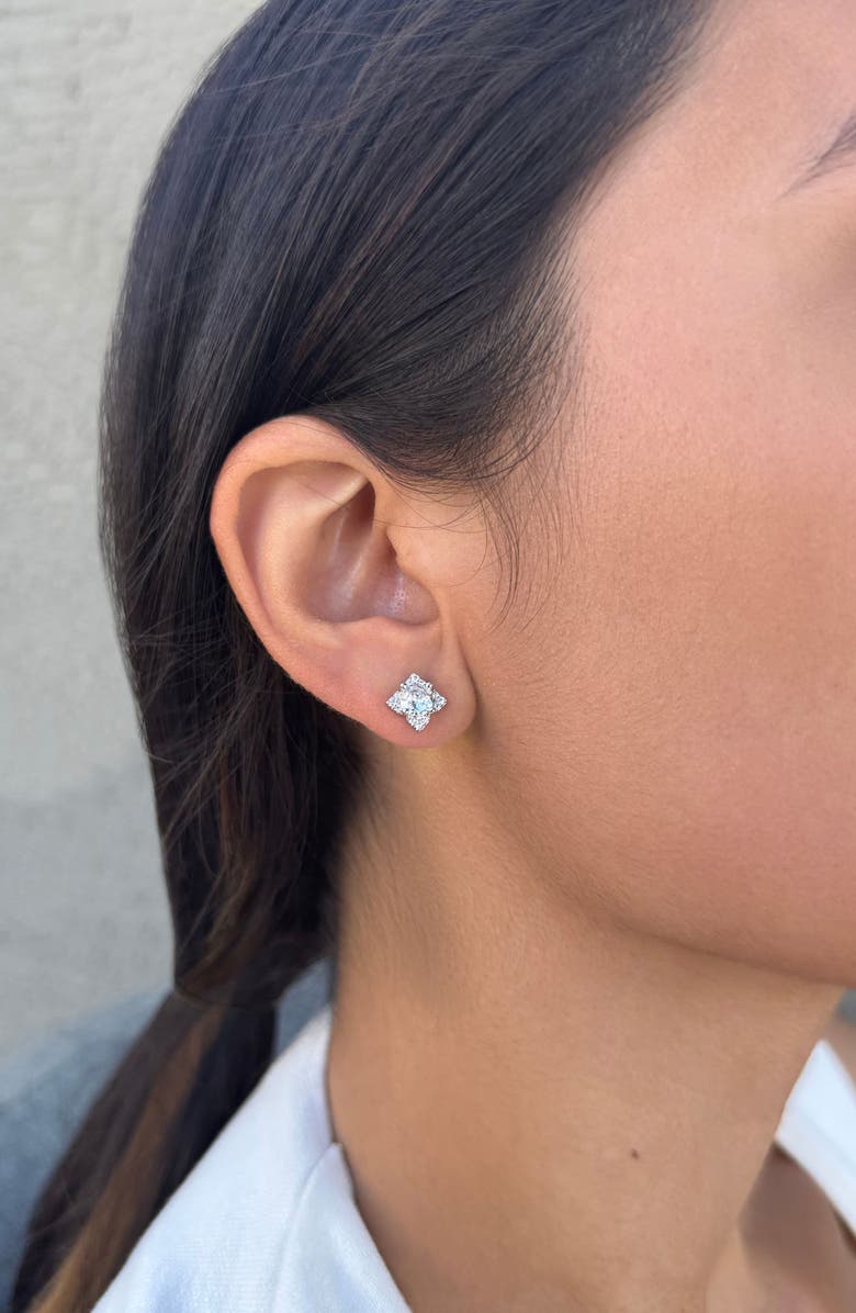 Adornia Flower Shape Cubic Zirconia Stud Earrings, Alternate, color, Silver