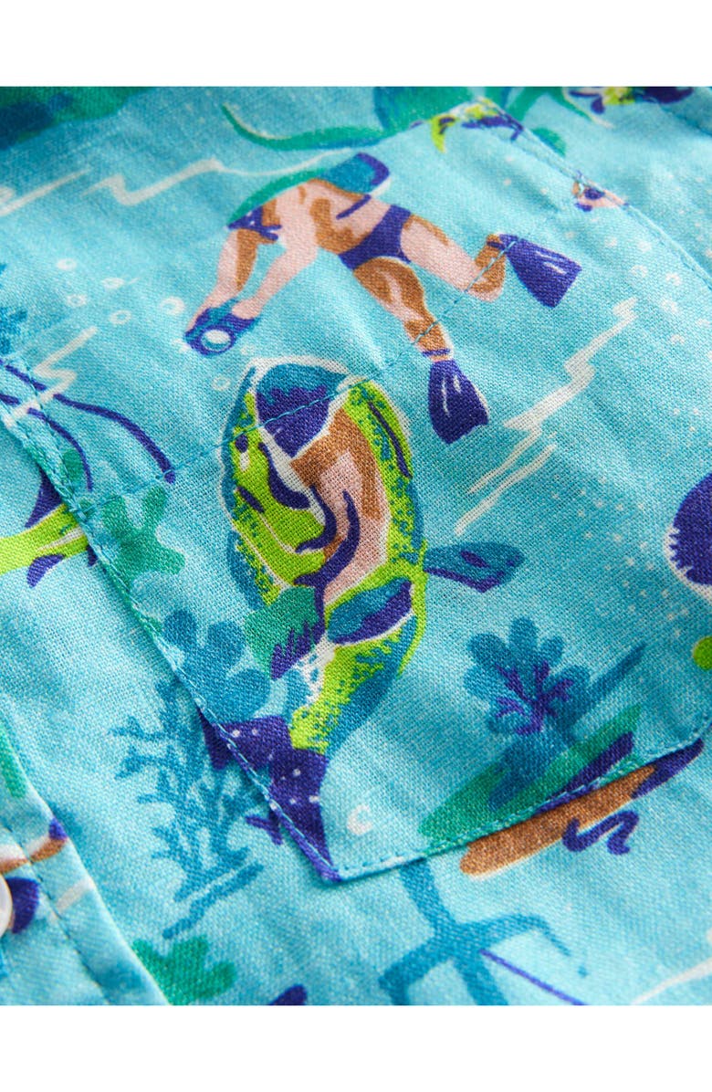 Mini Boden Kids' Aquatic Print Short Sleeve Linen & Cotton Button-Down Shirt, Alternate, color,