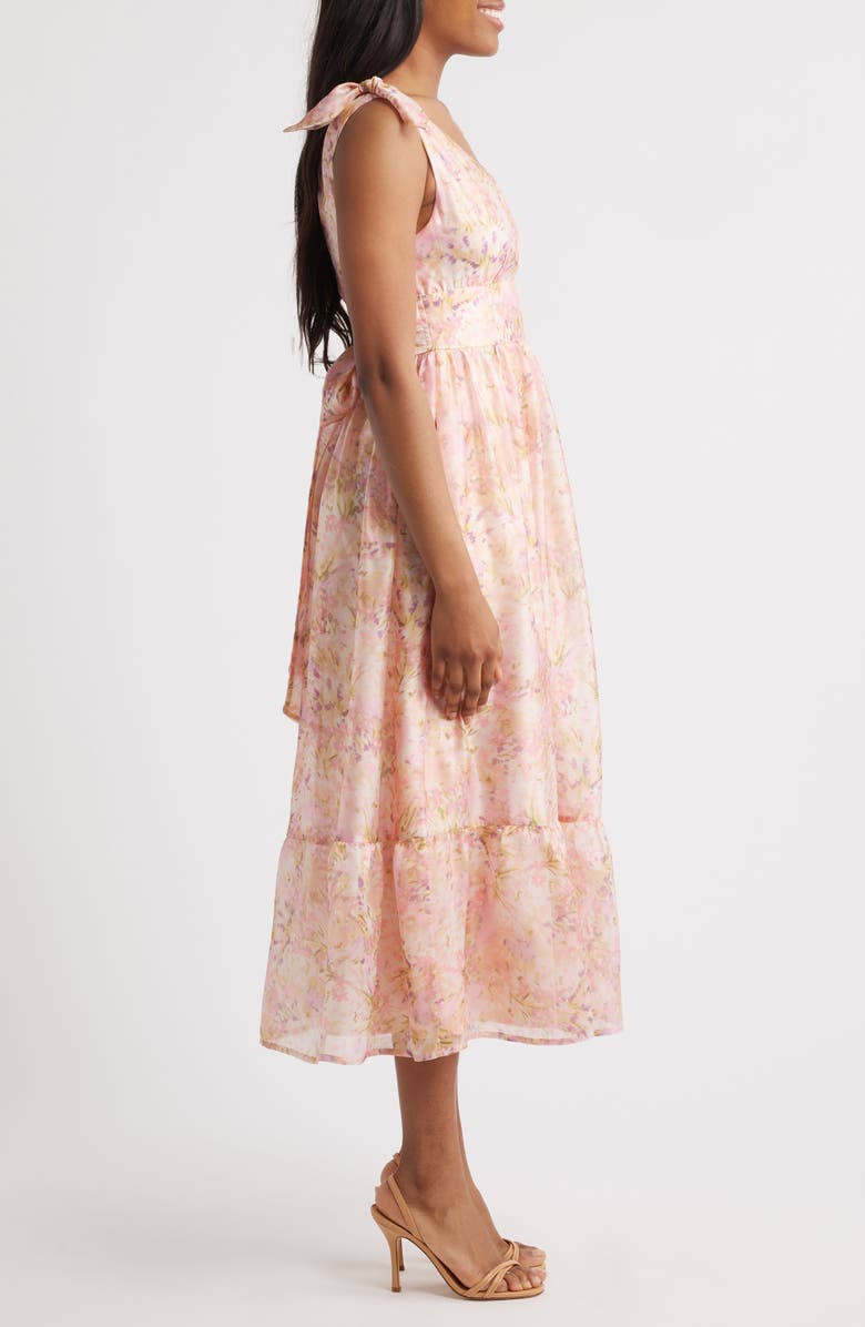 Lulus Stella Floral Organza Midi Dress, Alternate, color, Pink Multi