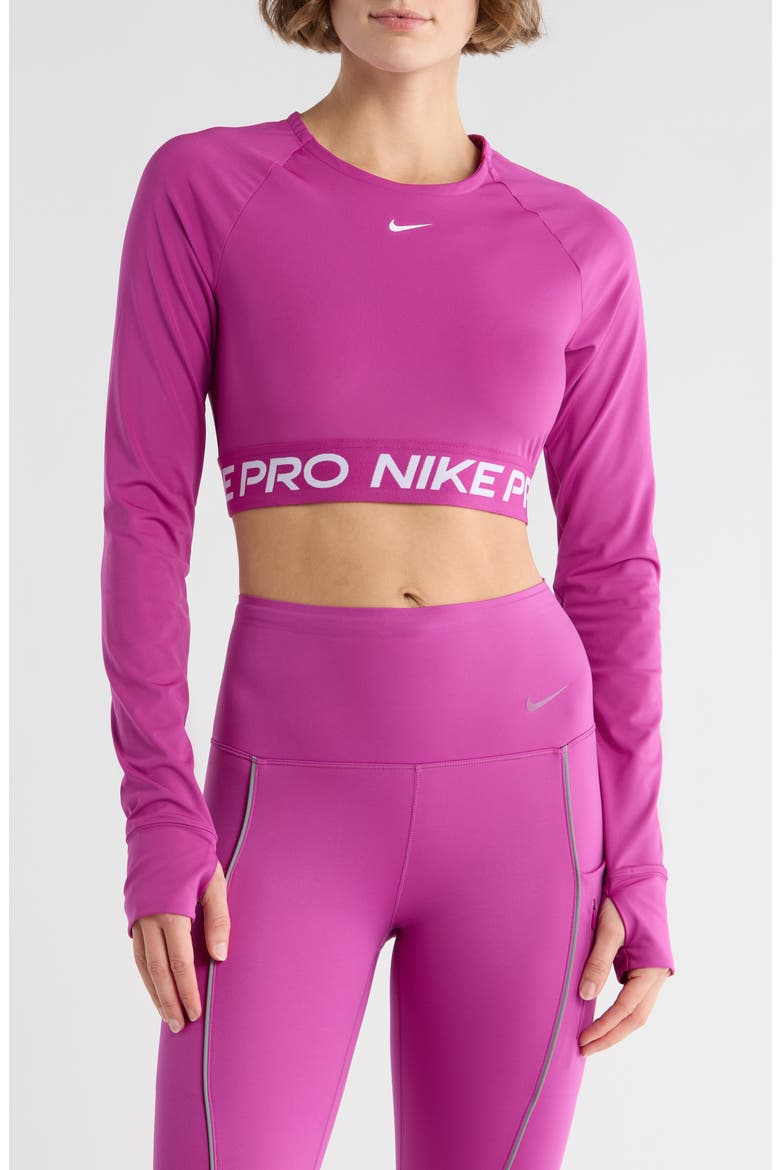 Pro 365 Dri-FIT Long Sleeve Crop Top, Main, color, HOT FUCHSIA/ WHITE