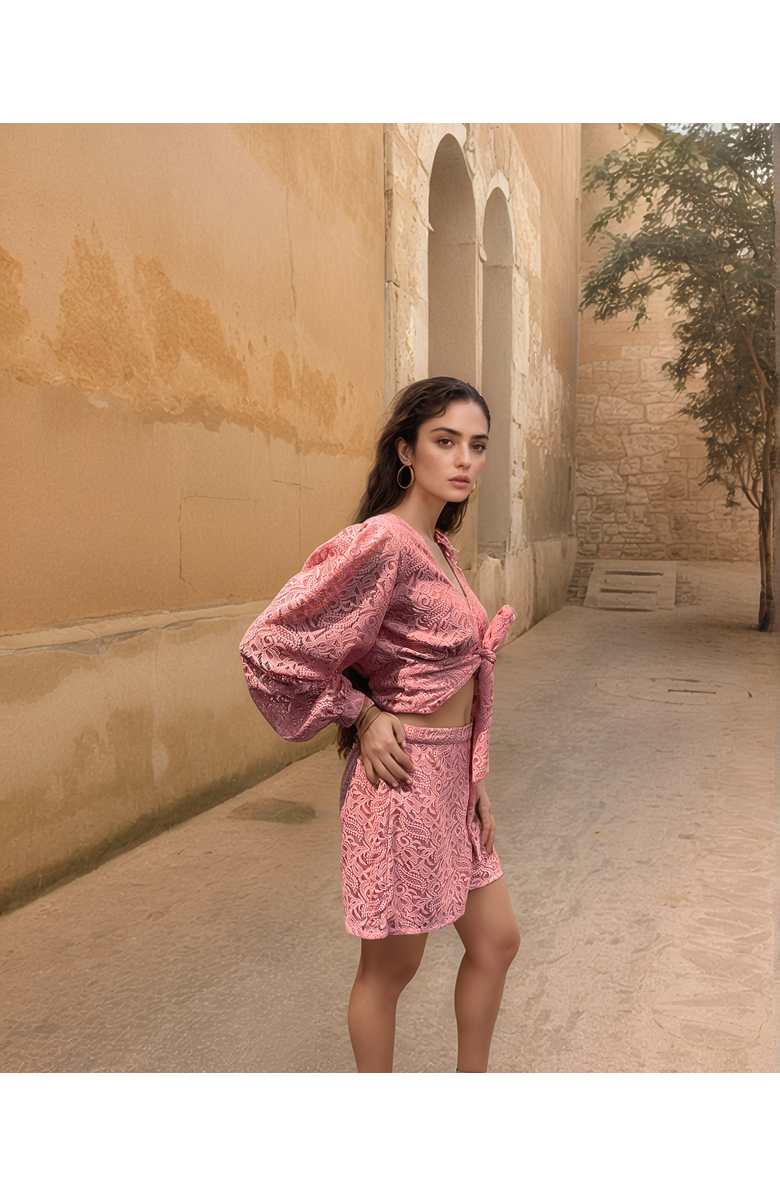 CREEA the Label Lace Tie-Front Top & Matching Shorts Co-Ord Set, Alternate, color, 