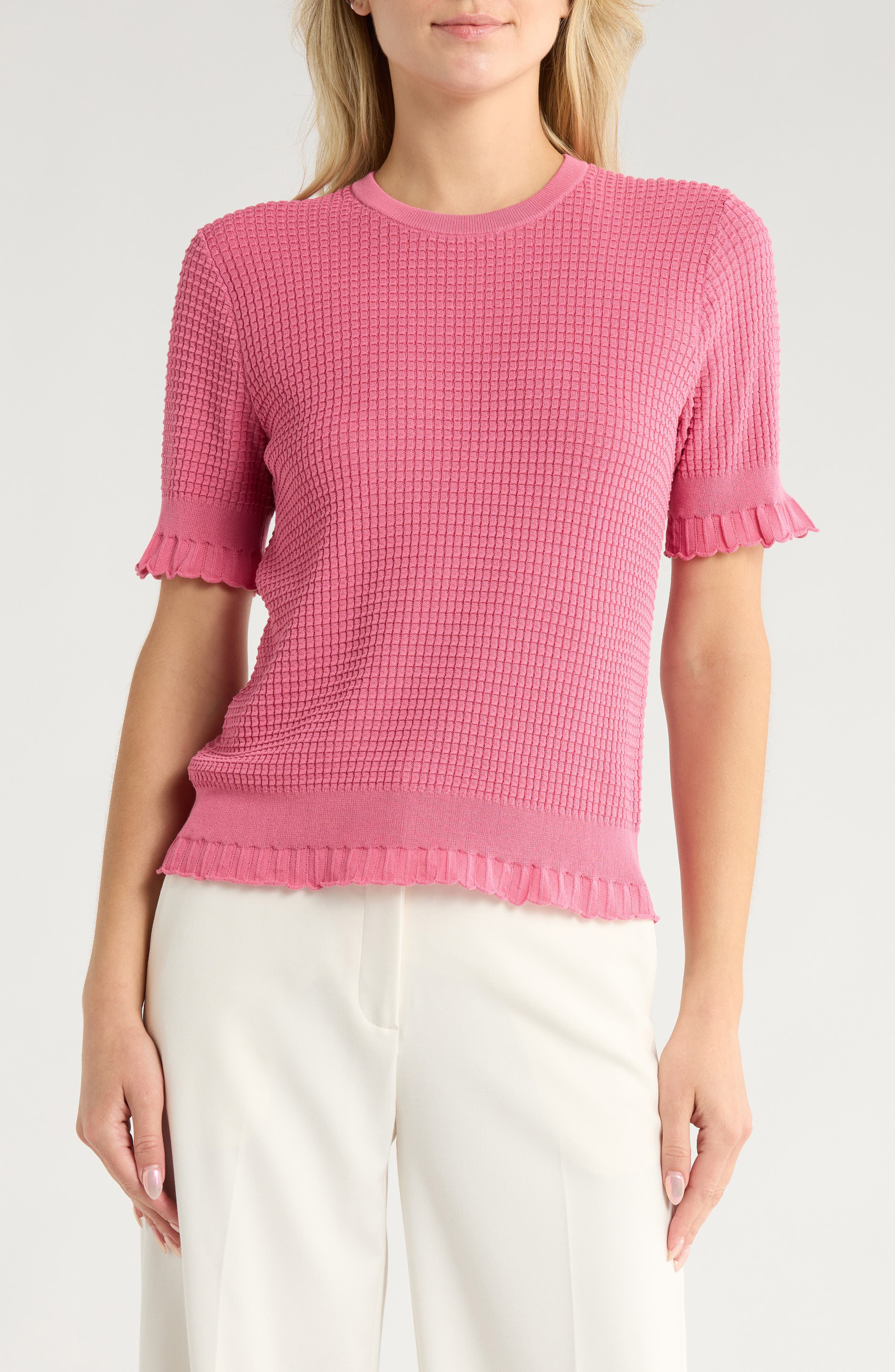 Theory Bristol Lace Trim Waffle Knit Sweater Top