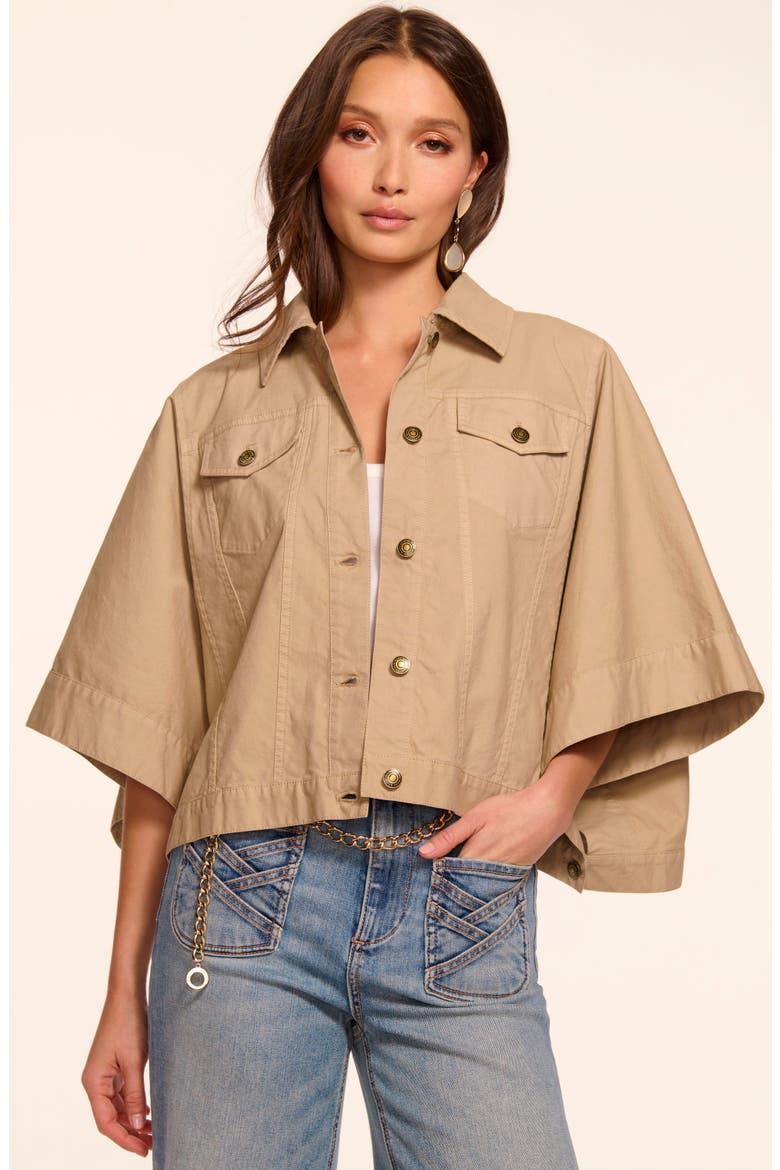 Beatrice Crop Cotton Stretch Canvas Cape, Alternate, color, SANDSTONE
