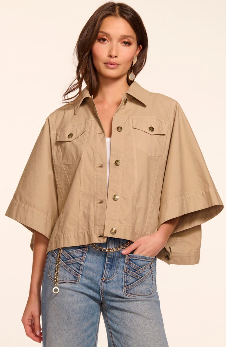Ramy Brook Beatrice Crop Cotton Stretch Canvas Cape, Alternate, color, Sandstone