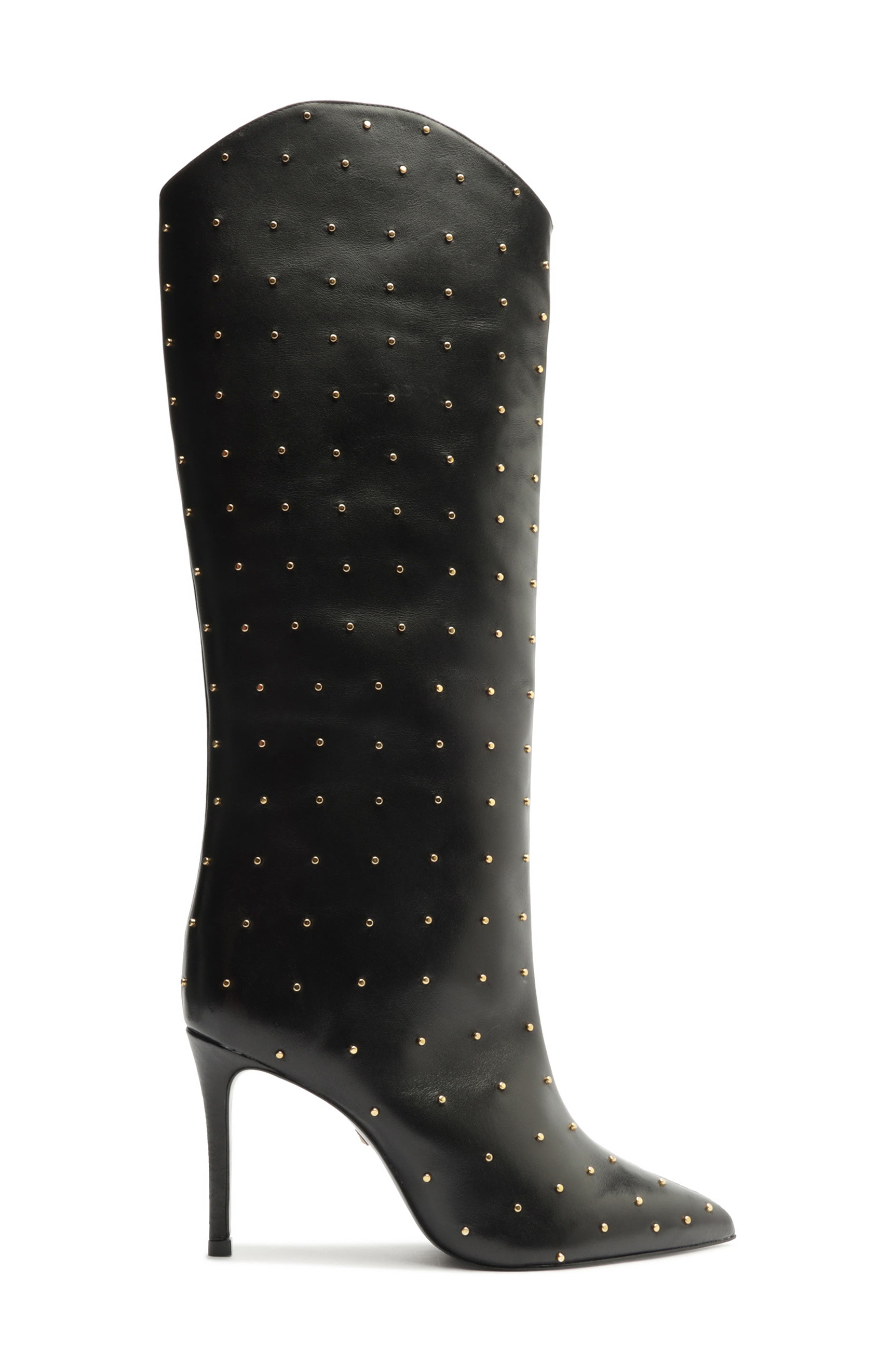 Maryana Studded Pointed Toe Boot, Alternate, color, BLACK LEATHER