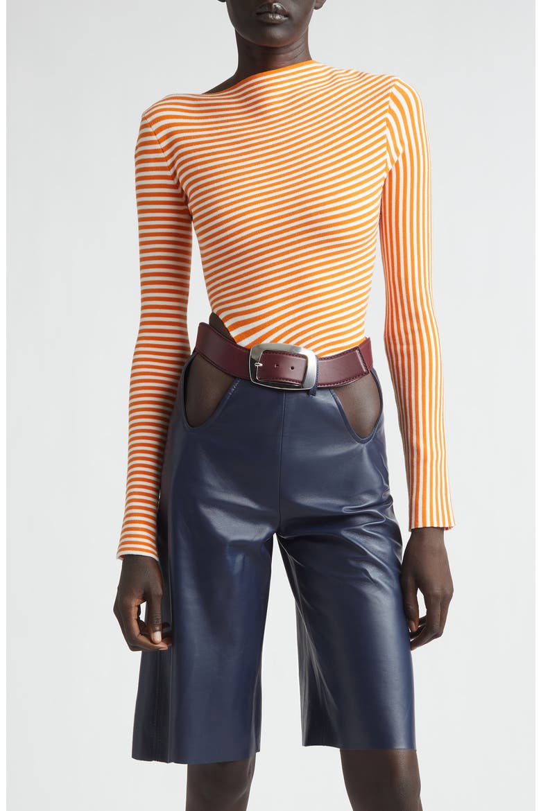 Stripe Long Sleeve Bodysuit, Main, color, WHITE/ ORANGE