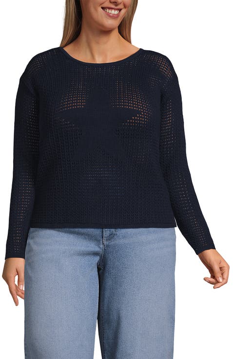 Cotton Viscose Mesh Jacquard Crew Neck Sweater