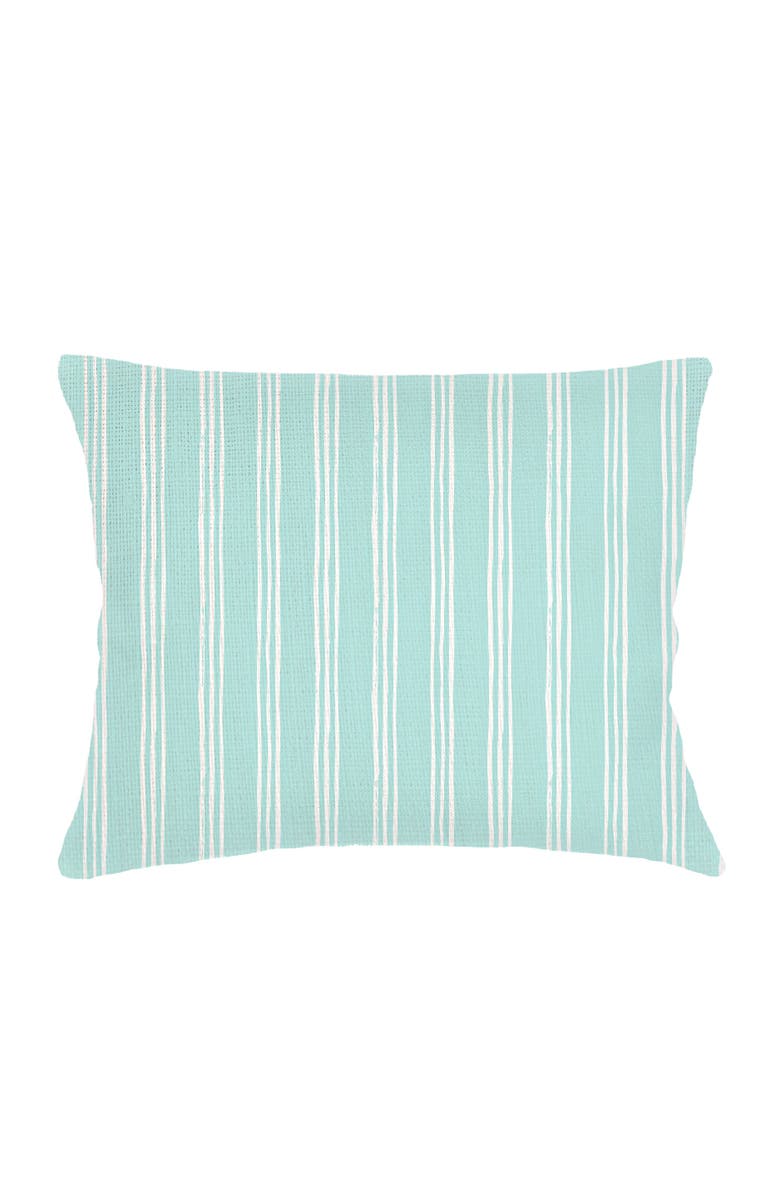 Anaya Ocean Drift Aqua Stripe Linen Dutch Euro Pillow 28x36 with Down Alternative Insert, Main, color, Aqua