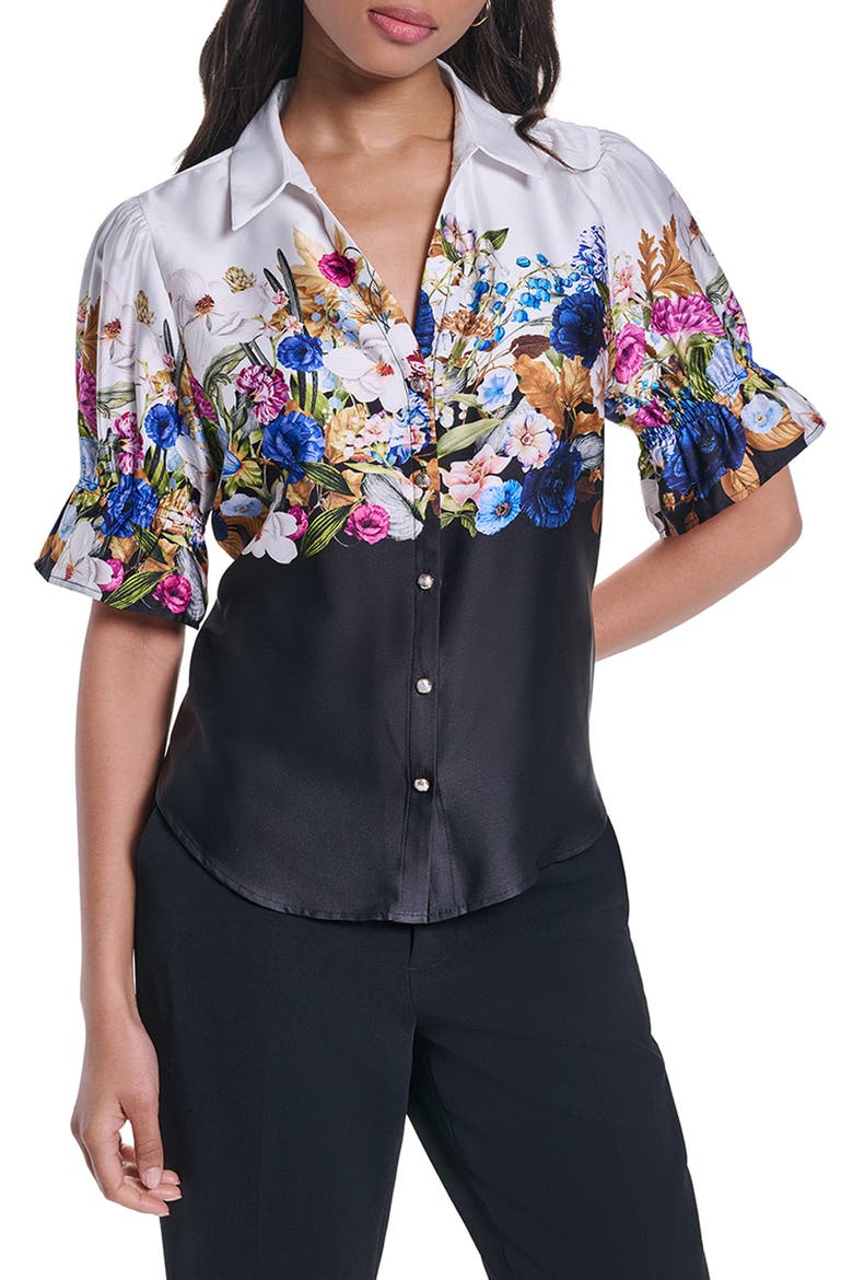 Floral Ombre Shirt, Main, color, SOFT WHITE/ BLACK MULTI