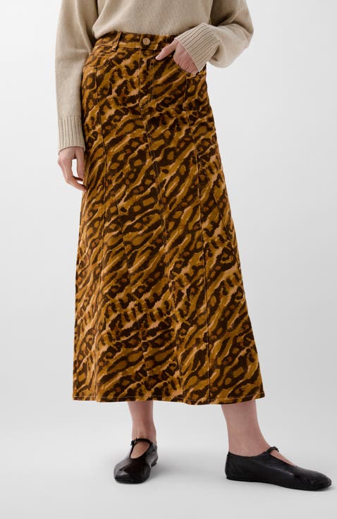 Print Flare Denim Skirt