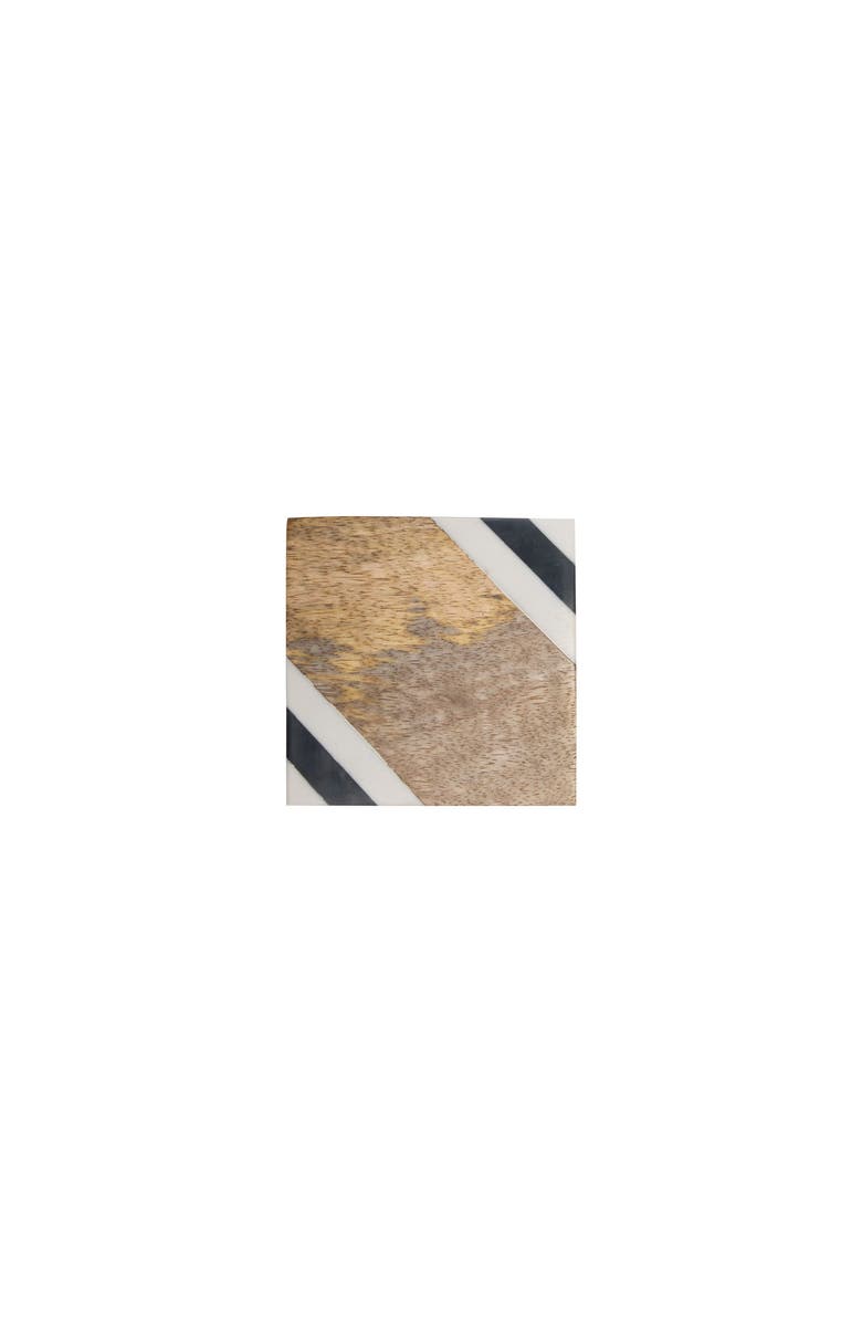 Foreside Home and Garden Set of 4 White and Black Corner Wood Drink Coasters, Main, color, Brown