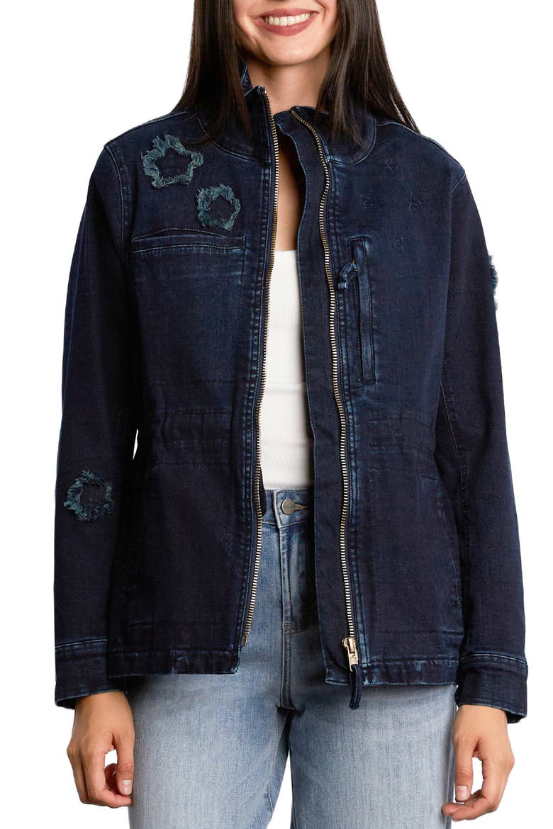 Butterfly Embroidery Cotton Blend Jacket, Main, color, DENIM