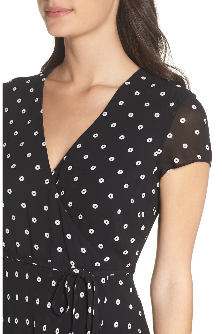 Dotted Faux Wrap Midi Dress, Alternate, color, CIRCLE SPOT