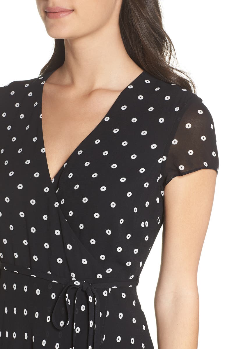 Bardot Dotted Faux Wrap Midi Dress, Alternate, color,
