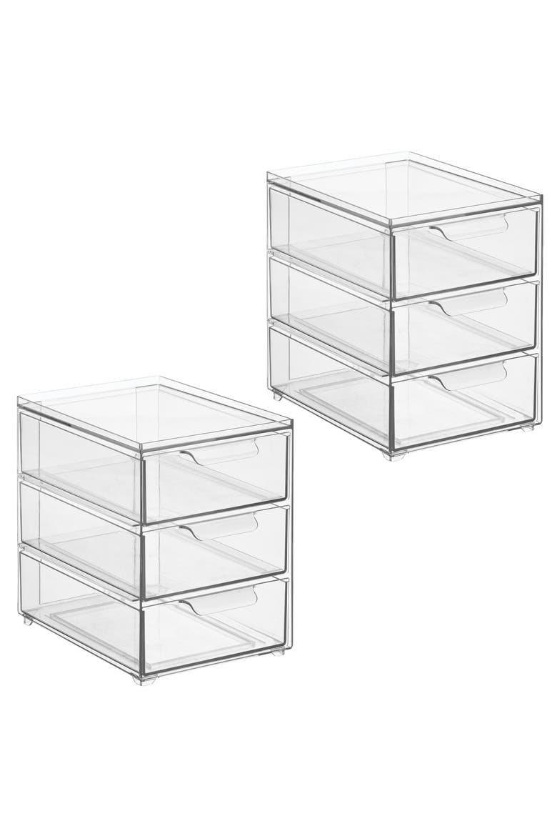 3-Drawer Stackable Organizer - Set of 2 - Clear, Main, color, Clear
