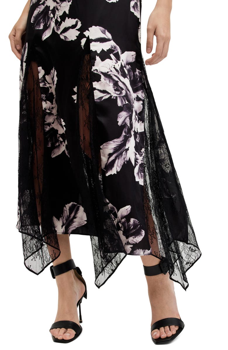 AllSaints Jasmine Floral Print Dress, Alternate, color, Monica Black