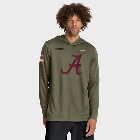 Men's Nike Olive Alabama Crimson Tide 2025 Military Appreciation Dri-FIT Long Sleeve Hoodie T-Shirt