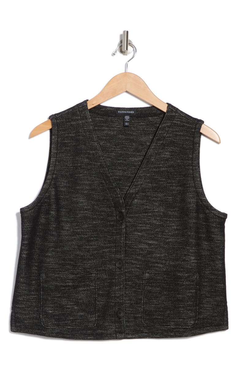 Eileen Fisher V-Neck Organic Cotton Blend Vest, Alternate, color, Black