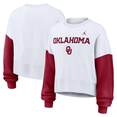 Women's Jordan Brand White Oklahoma Sooners Color-Block Oversized Cropped Pullover Sweatshirt